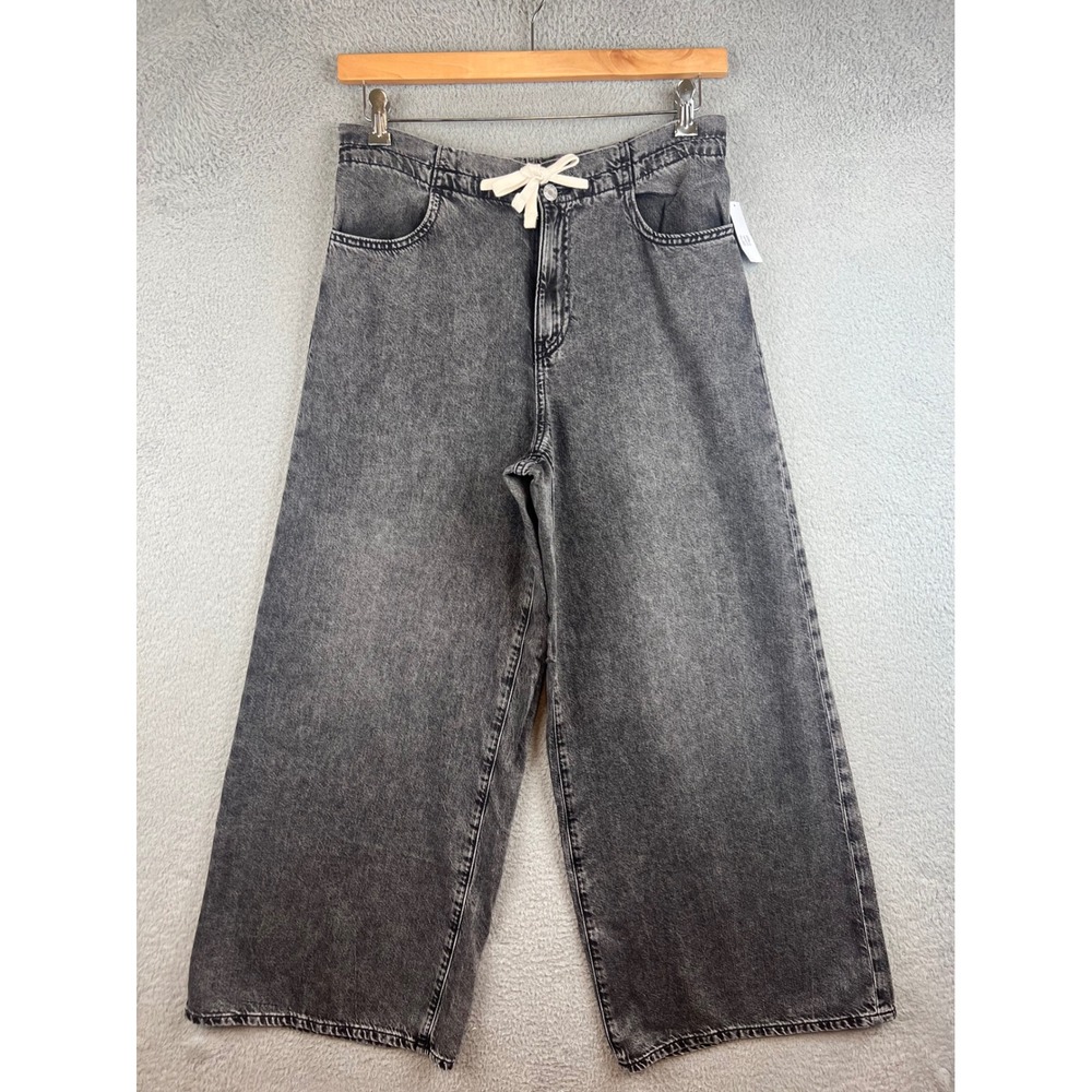 New Gap Superlight Pull-On Baggy Jeans Womens Medium Gray Washed Wide Leg Denim